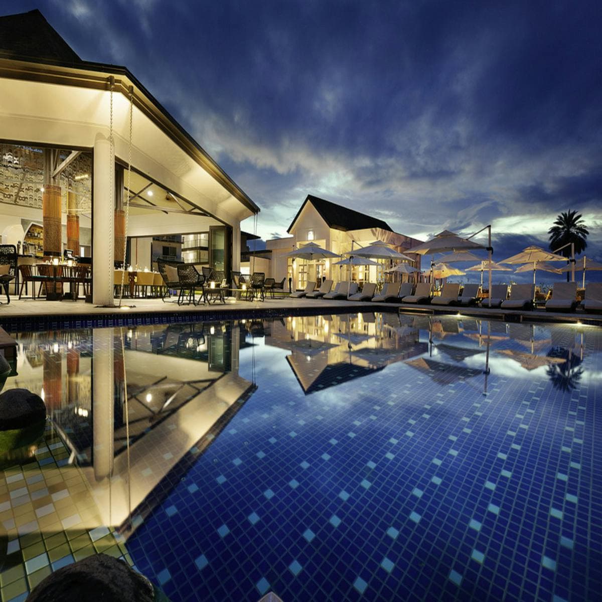 Hotel pool at night